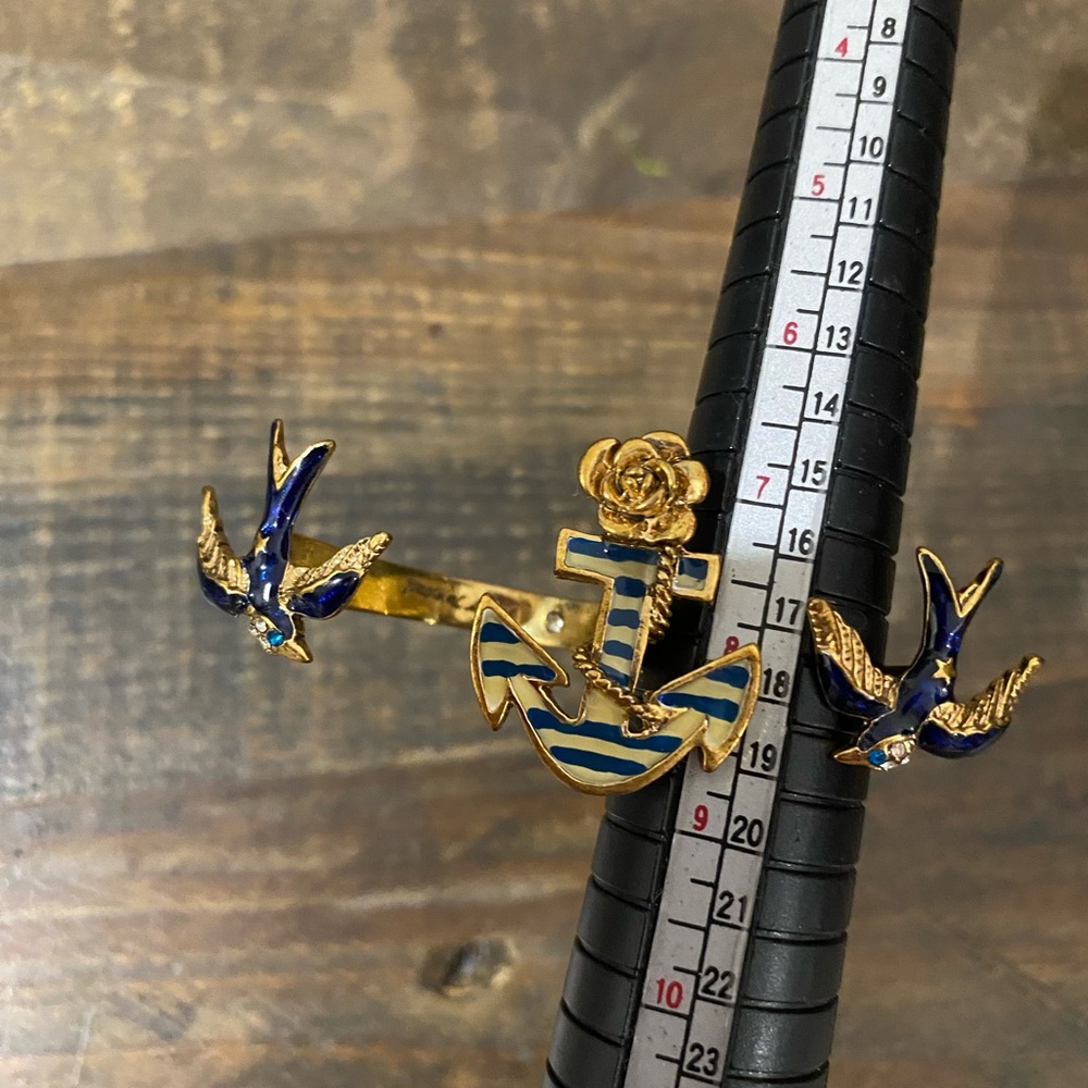 Betsey Johnson Gold and Blue Anchor Ring